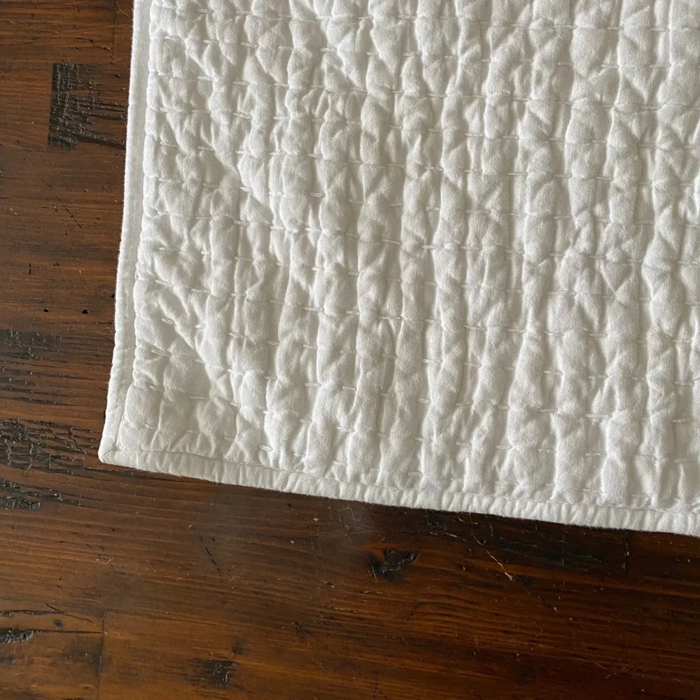 Pottery Barn White Pick Stitch Quilted Pillow Sham Cotton Linen Tie Closure